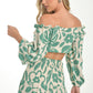 Green and White Off-Shoulder Set