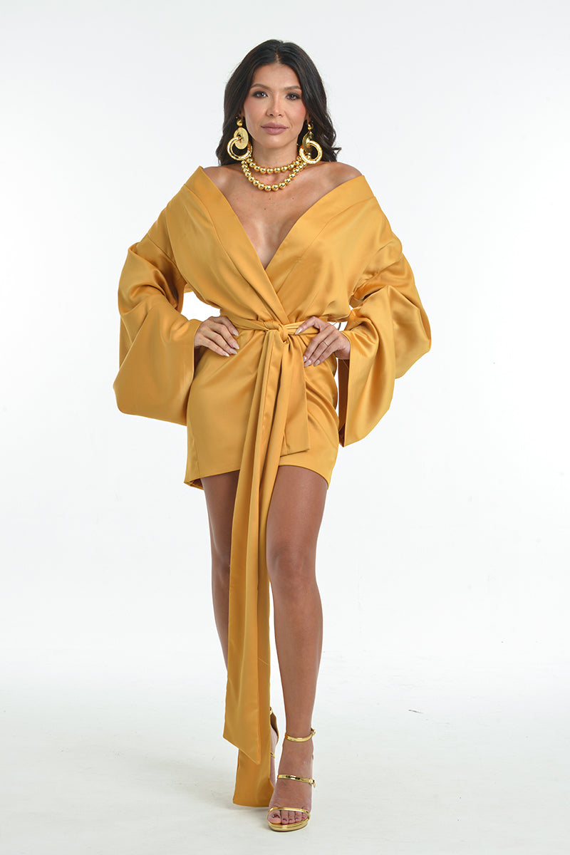 Golden Empress Wrap Dress L